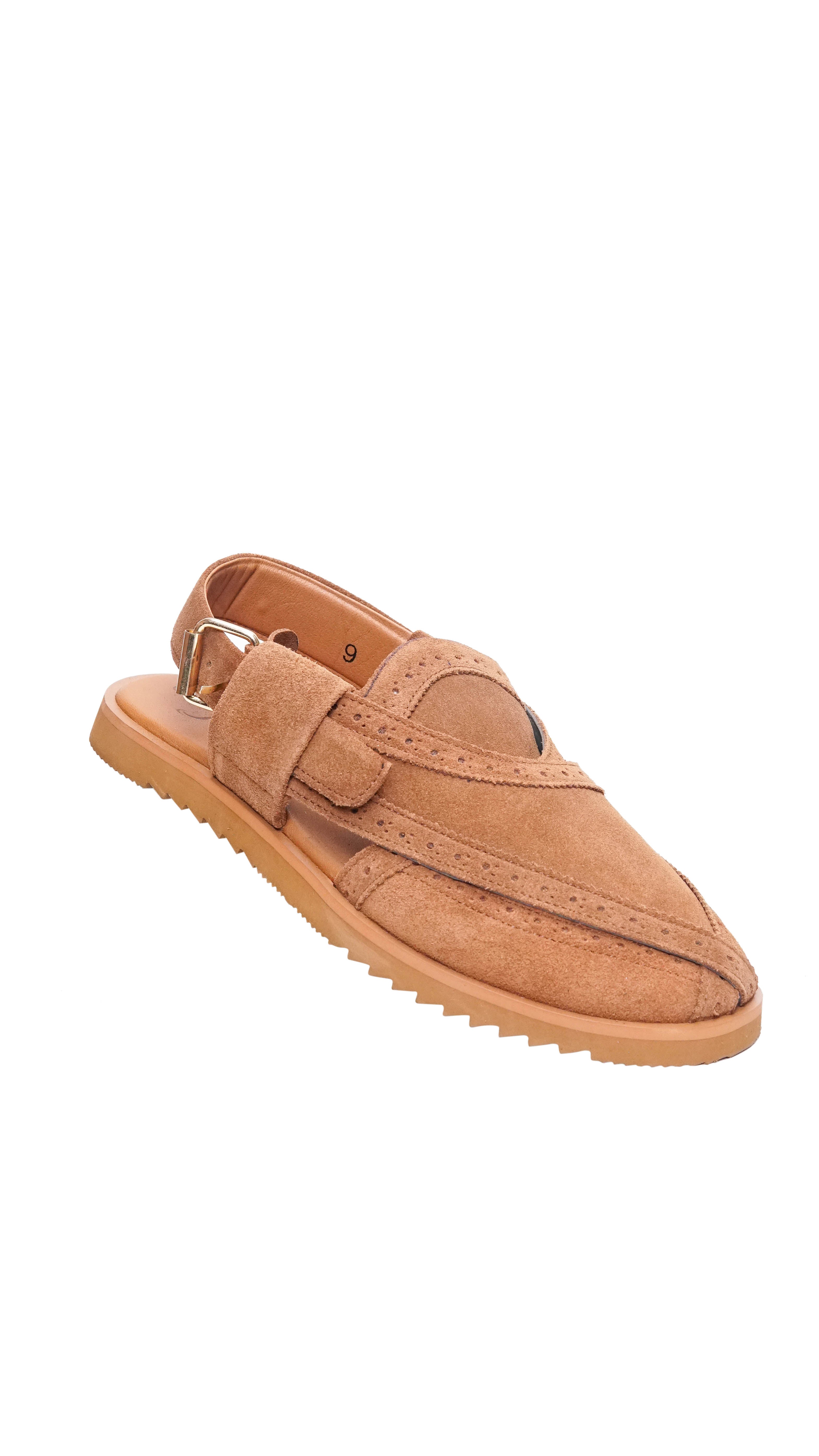 Suede Camel Punched Formal Peshawari