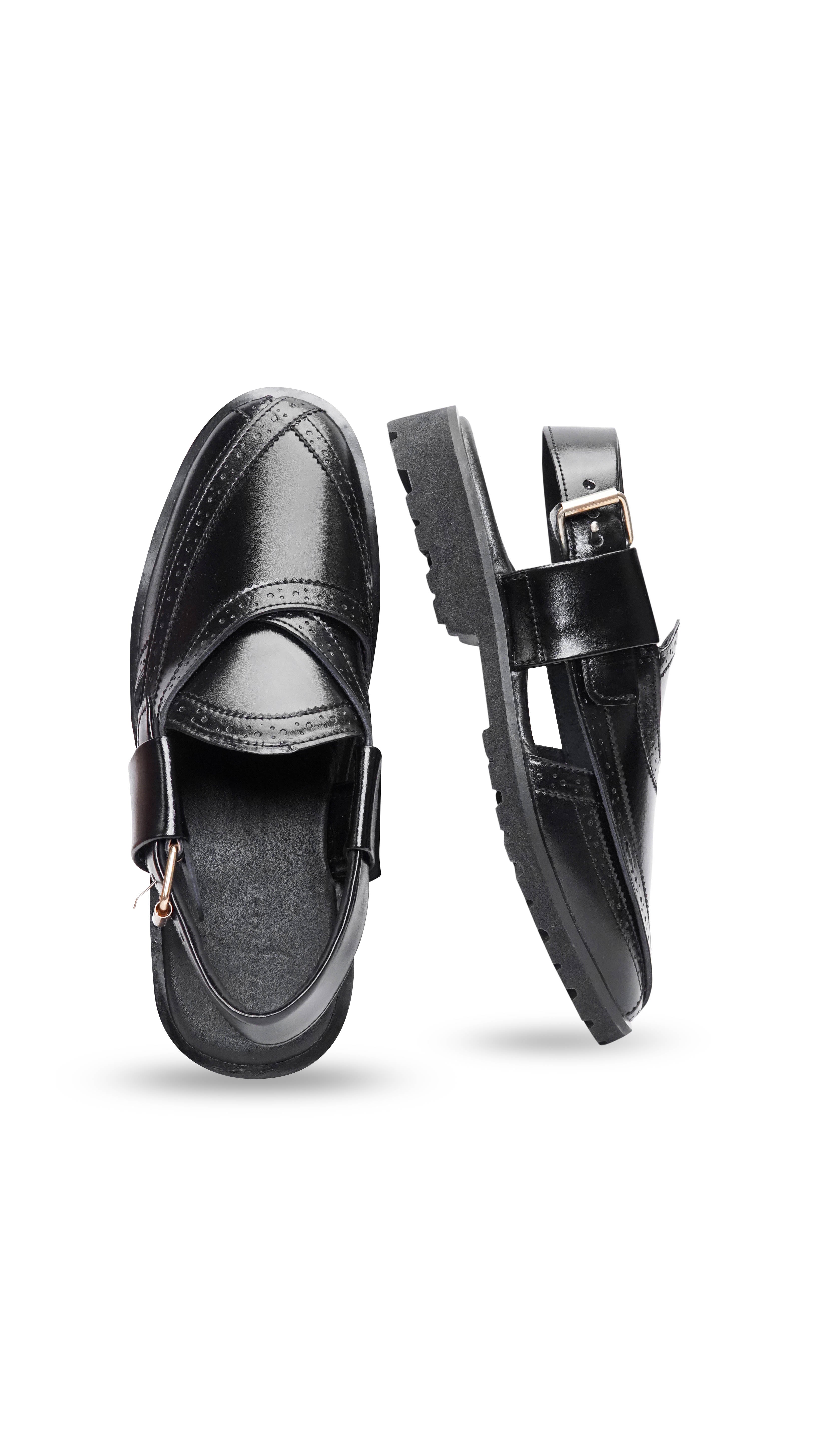 Jet Black Punched Formal Peshawari