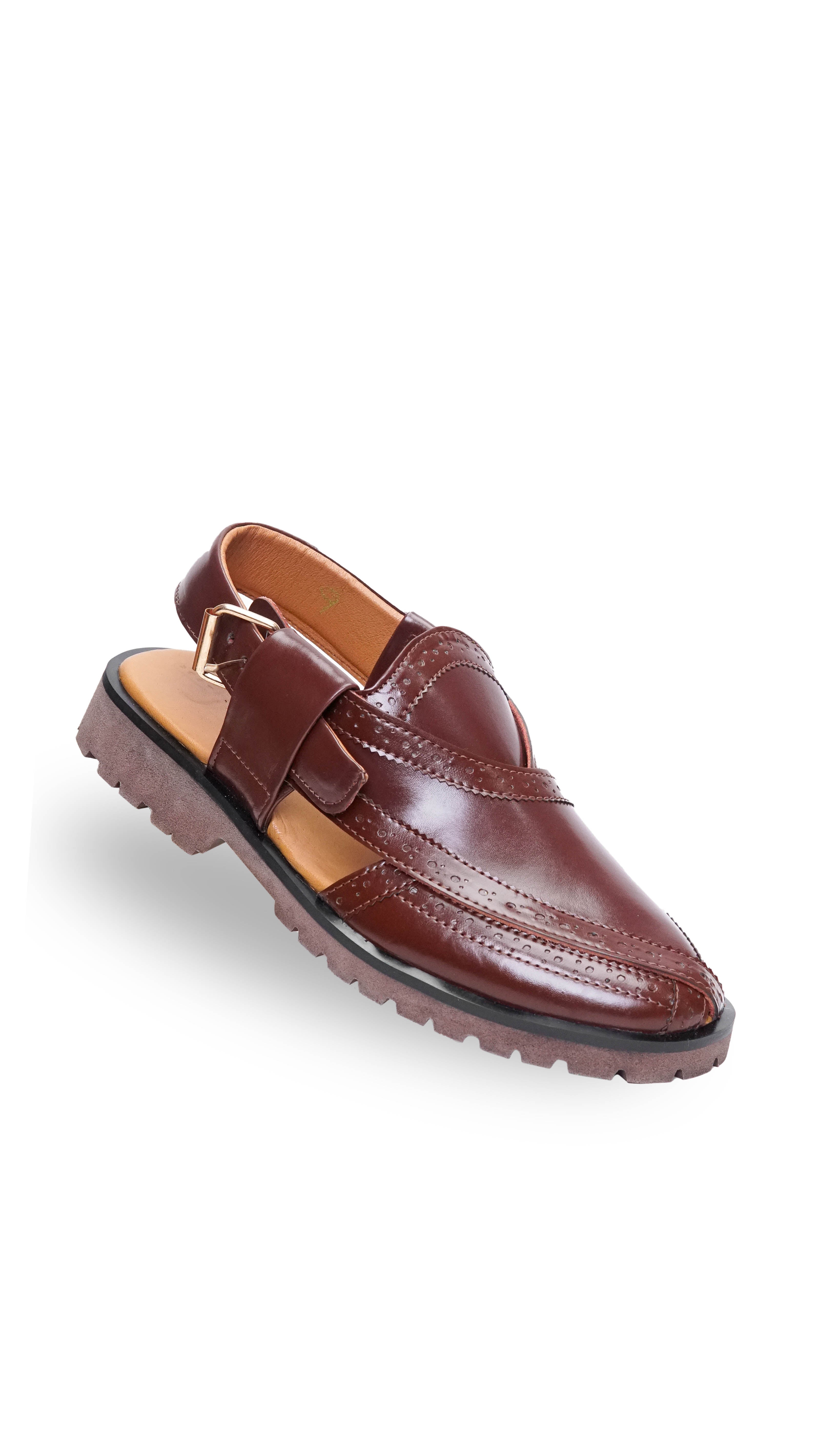 Dark Brown Punched Formal Peshawari