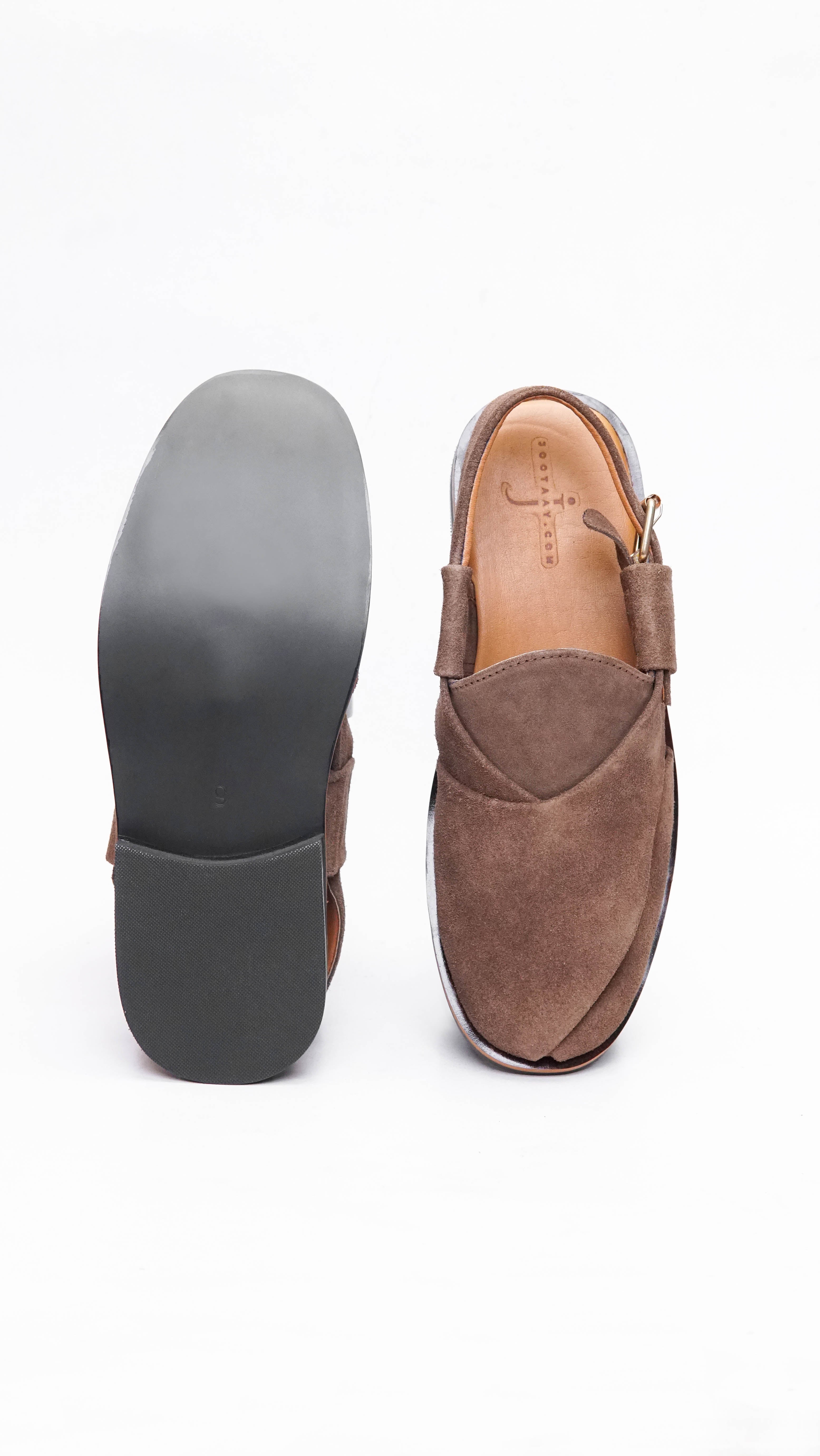 Suede Dark Brown Plain Formal Peshawari