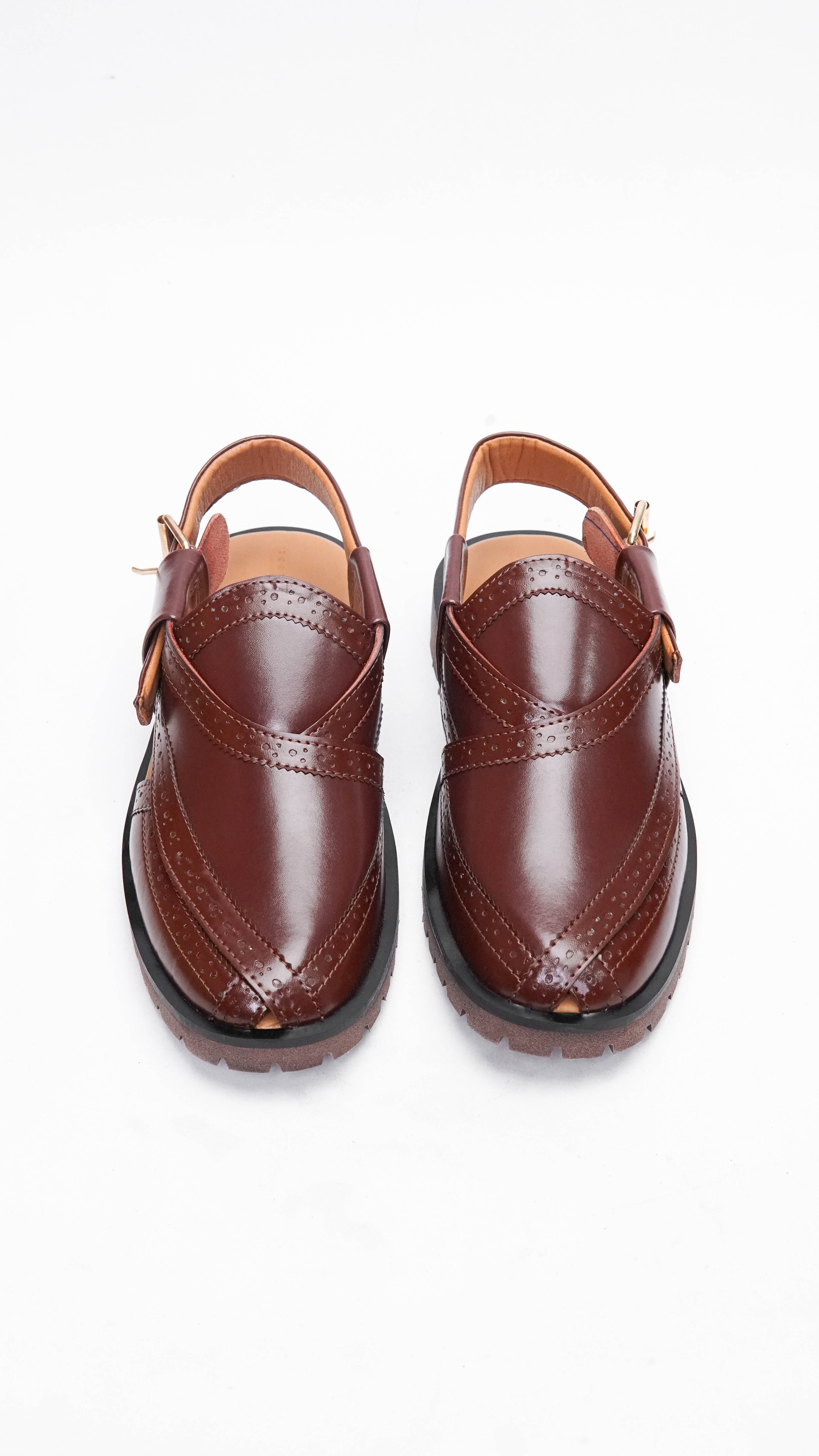 Dark Brown Punched Formal Peshawari