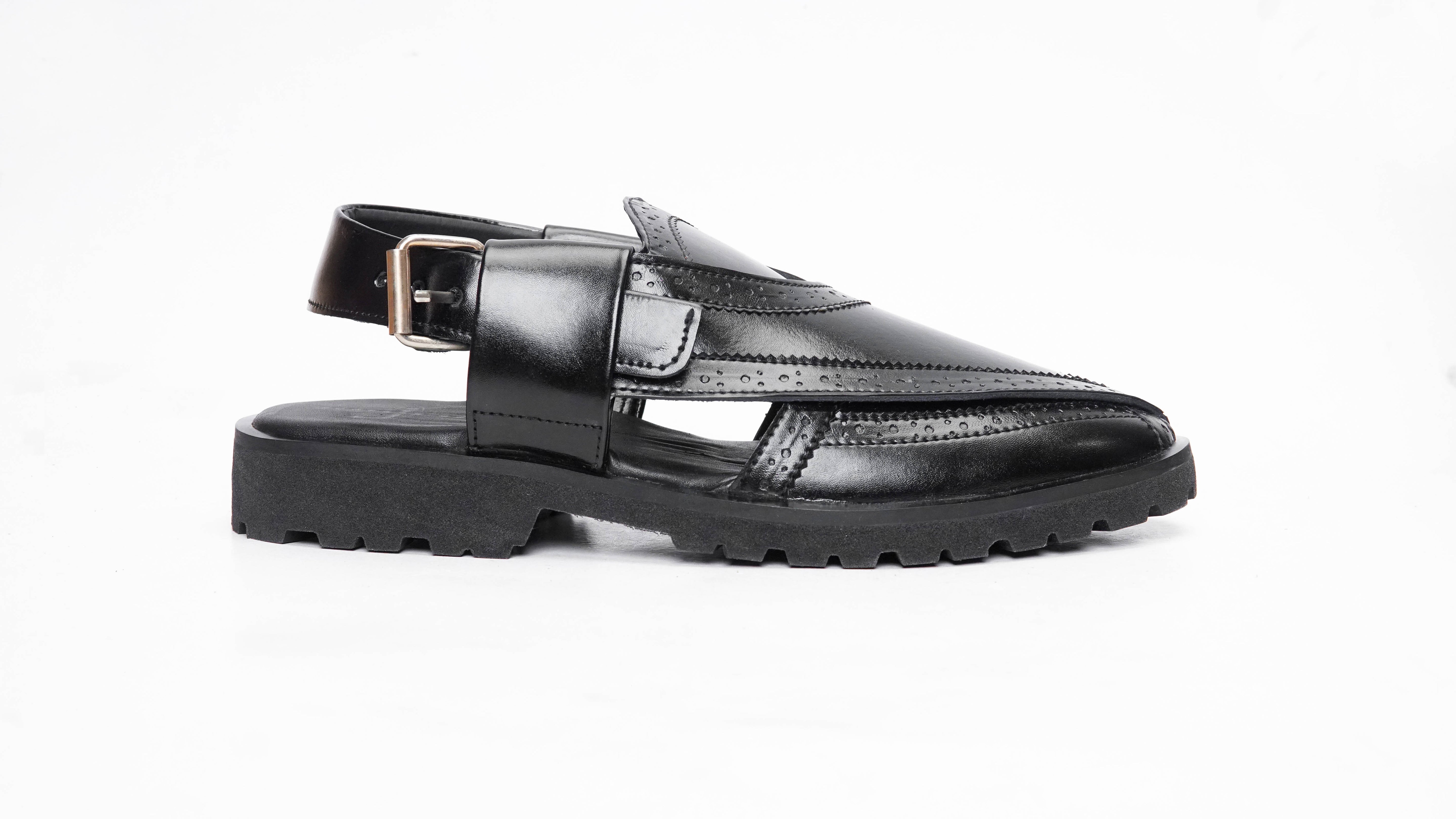 Jet Black Punched Formal Peshawari