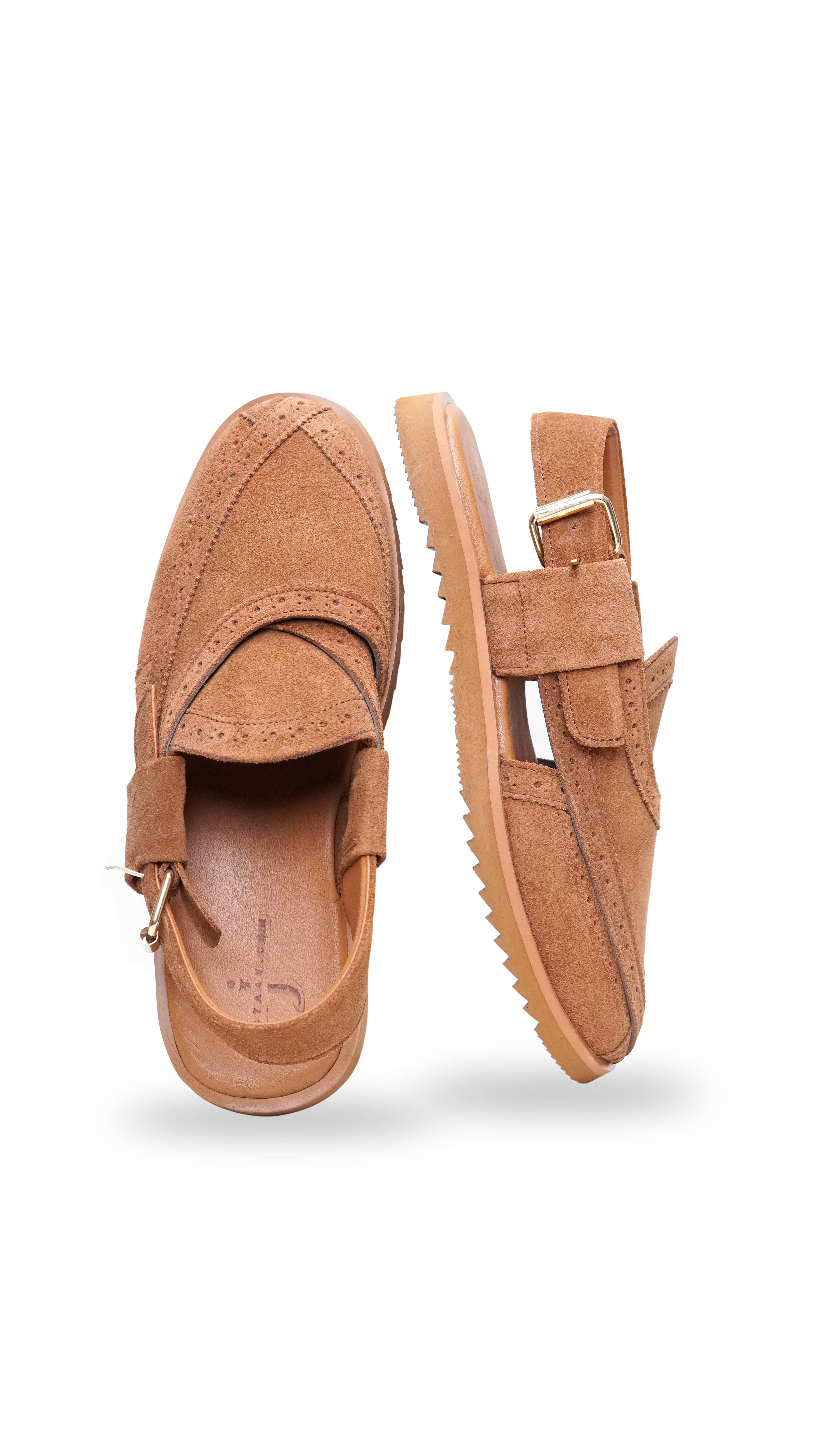 Suede Camel Punched Formal Peshawari