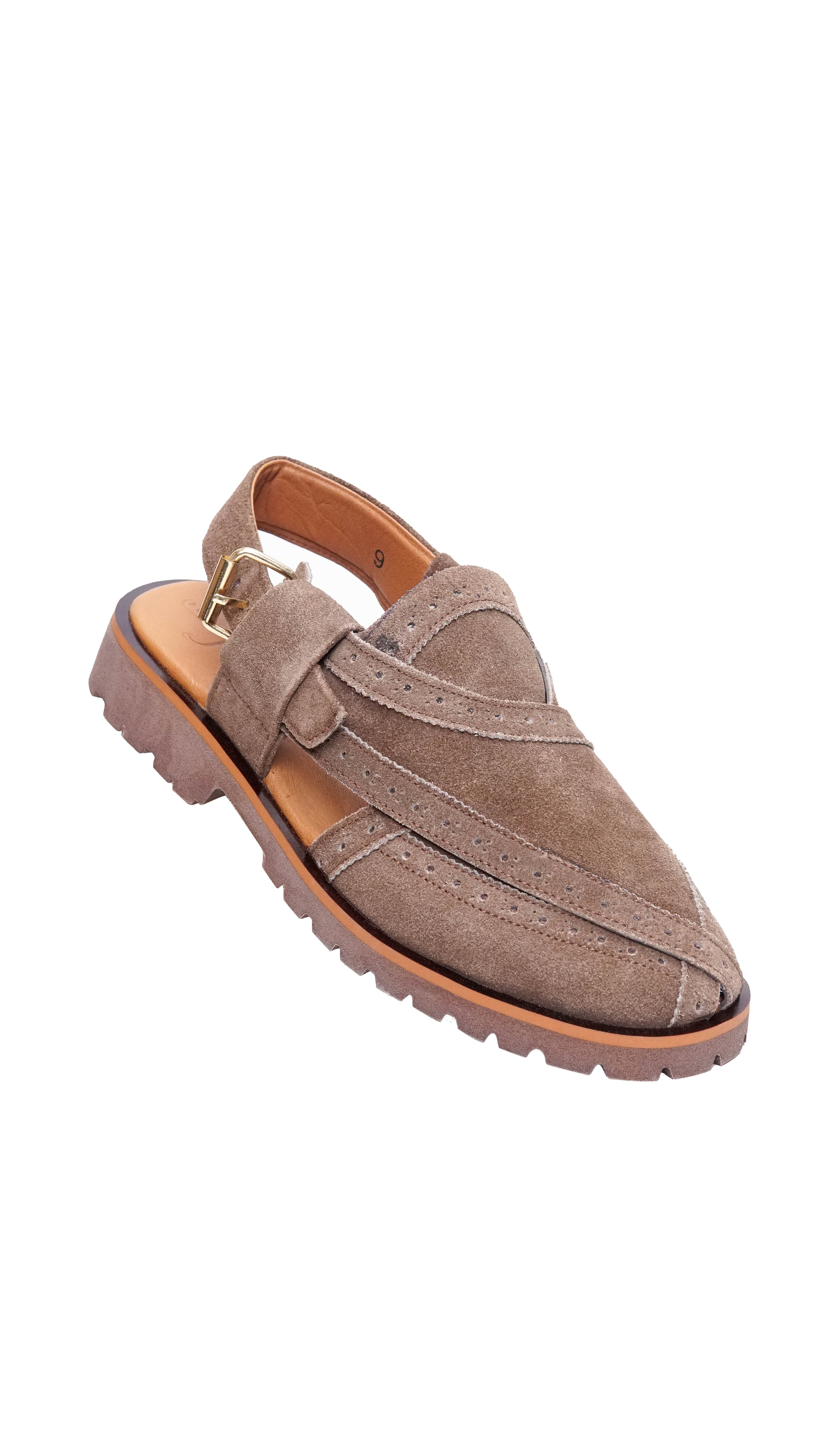 Suede Dark Brown Punched Formal Peshawari