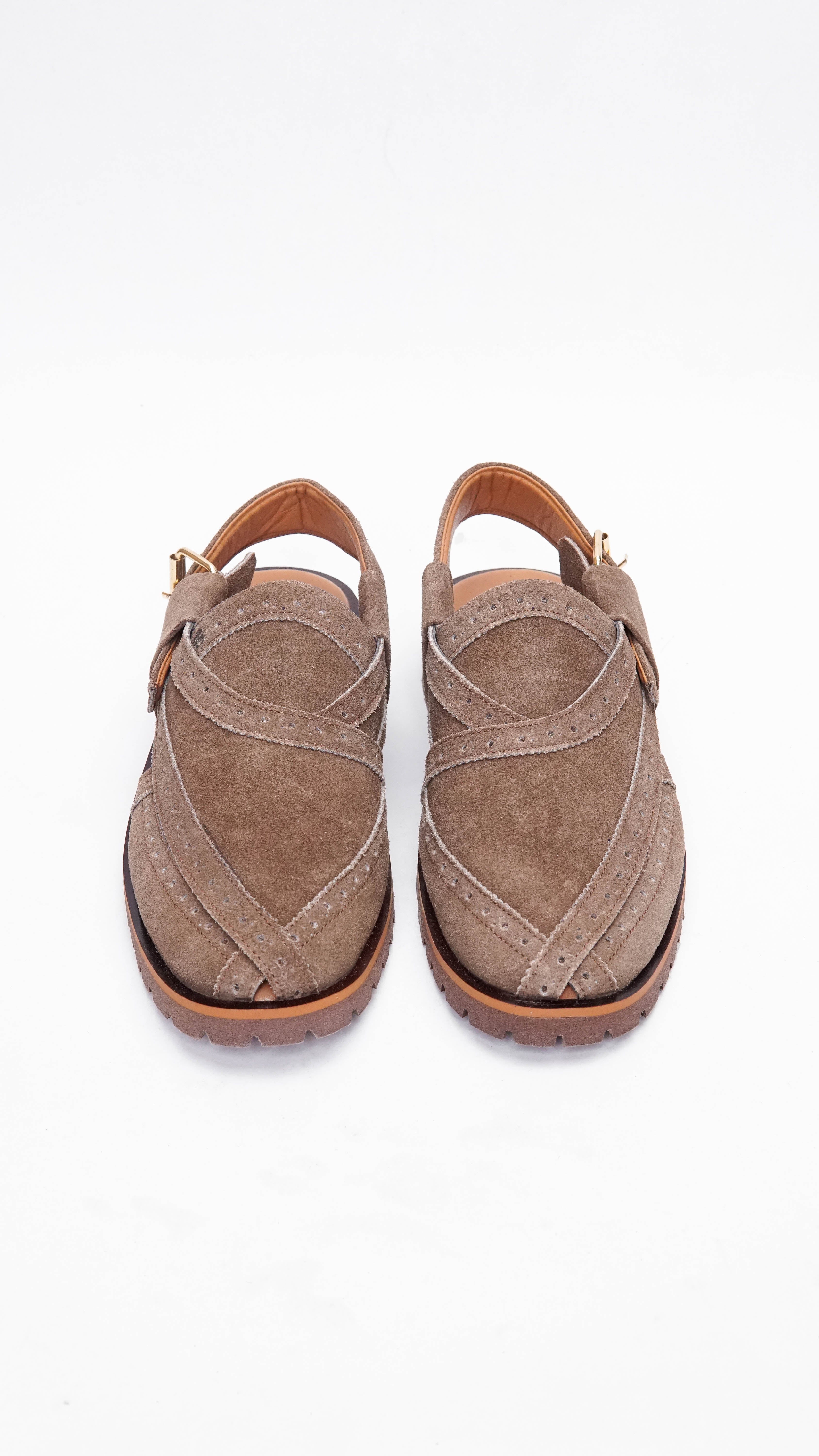 Suede Dark Brown Punched Formal Peshawari