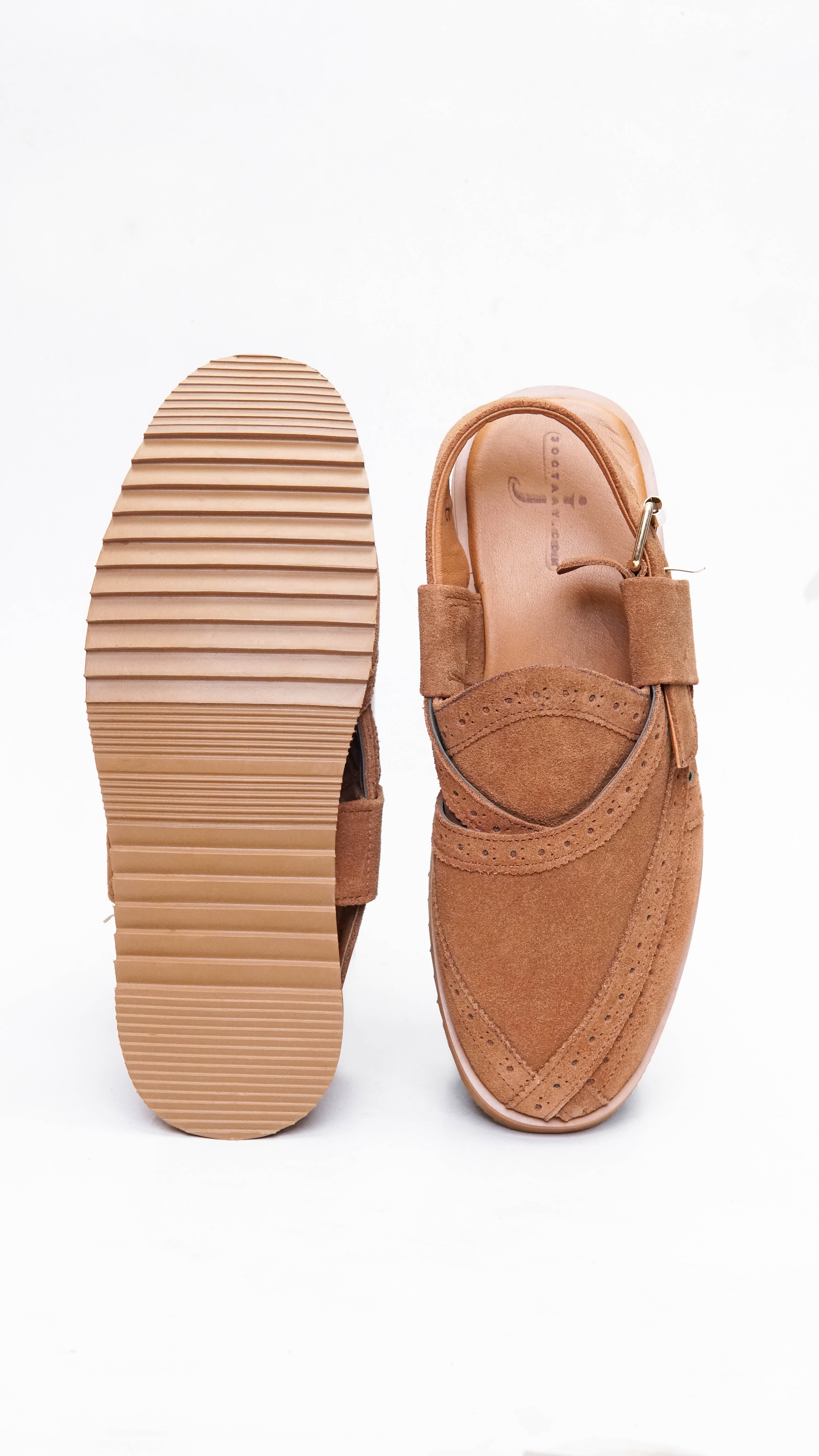 Suede Camel Punched Formal Peshawari