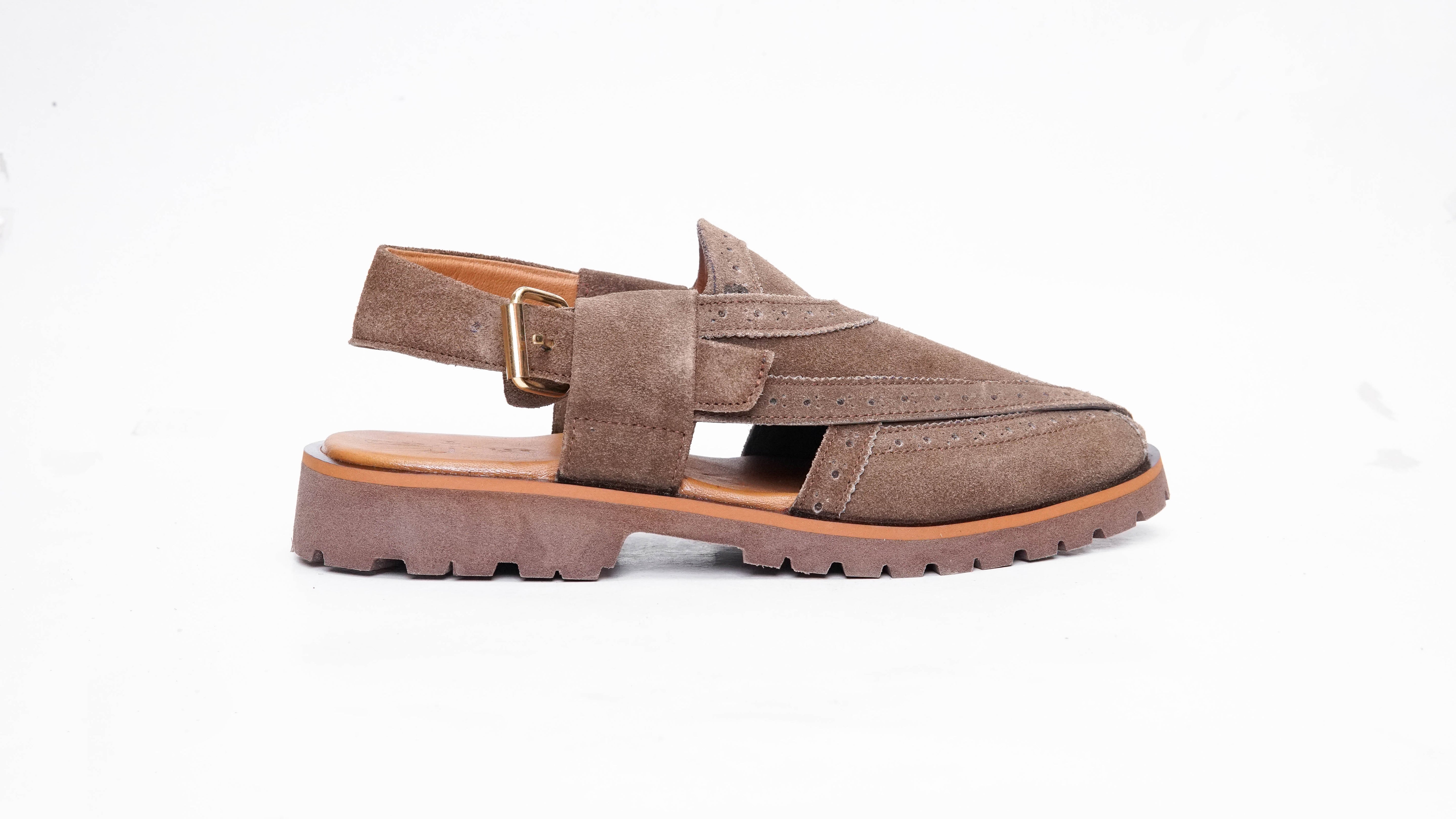 Suede Dark Brown Punched Formal Peshawari