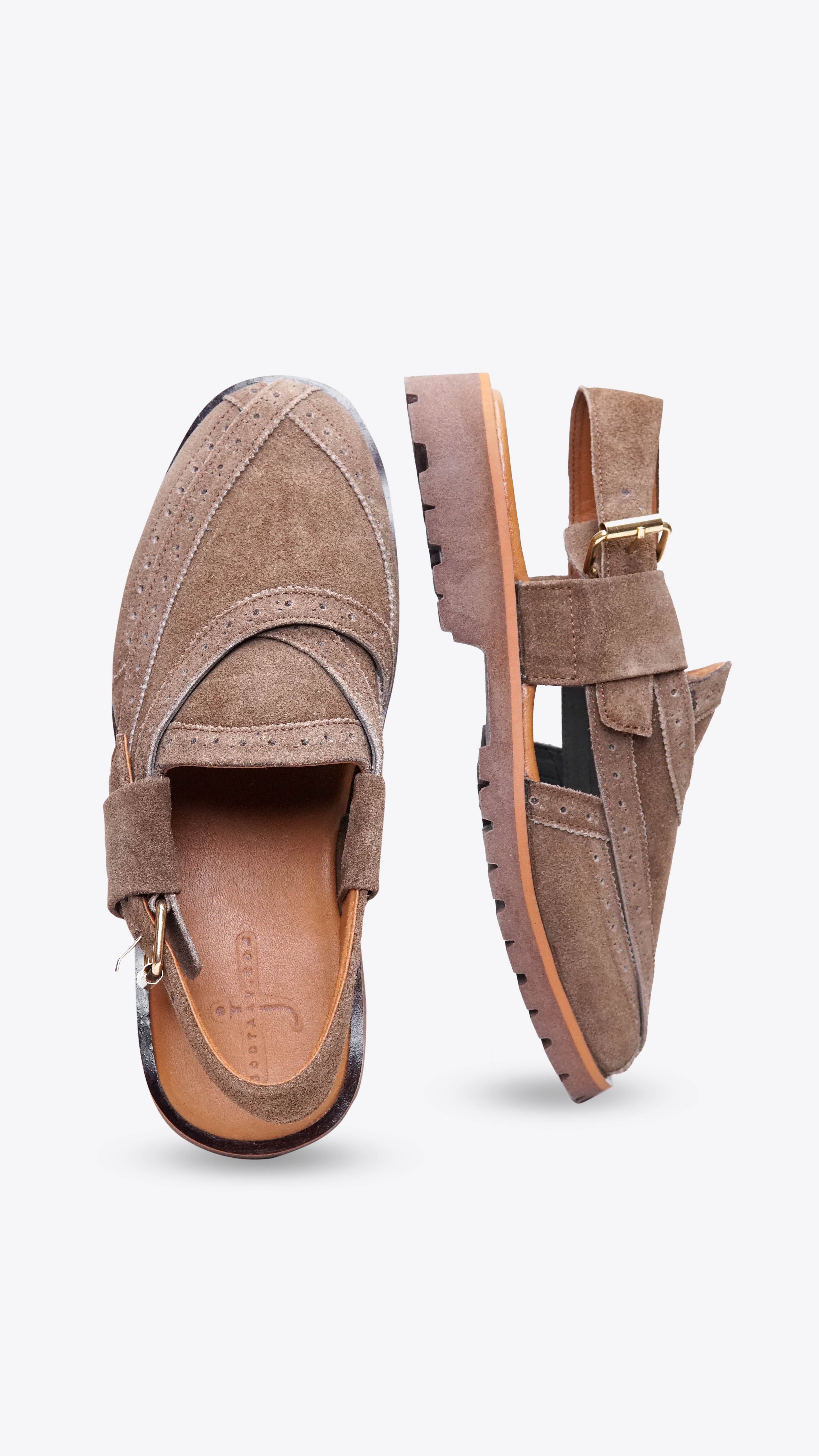 Suede Dark Brown Punched Formal Peshawari